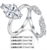 S925 Silver Stackable Moissanite Ring for Women, Tarnish-Resistant Cross-Border Light Luxury.-R15331 Moissanite Marquise Diamond 7*14+38 beads  US Size 9/Hong Kong Size 19
