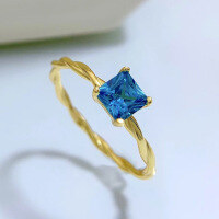 wholesale S925 silver new twist princess square ring for women wedding band ins minimalist-Sea Blue Zirconium>No. 9