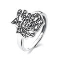 wholesale S925 Sterling Silver Retro Leaf Pattern "Fu" Character Ring, Symbolizing Vitality and Good Fortune, Open Adjustable Ring-0-4