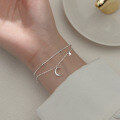 wholesale S925 Silver Double Layer Sweet Star and Moon Bracelet for Women, Forest Style Fresh and Elegant with Diamond Accents, Summer Accessory S4408-0-0