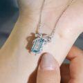 wholesale Silver-toned cross-border European and American aquamarine necklace for women with bow pendant, versatile collarbone chain, Korean-style fresh and sweet-cool girl necklace-0-1