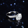 S925 Silver Four-Claw 5ct Moissanite Double Row Egg Solitaire Wedding Ring-0-0