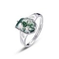 wholesale S925 Sterling Silver Geometric Irregular Moss Agate Ring Women Fashion Trendy Aquatic Plant Agate Ring Cross-Border Exclusive-0-5