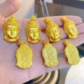 wholesale Metal Material: Gold-plated Same as in gold stores Solid sand gold Buddha head pendant for eternal peace Women's necklace with Vairocana Buddha lotus woven rope, retro style-0-2