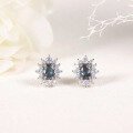 wholesale S925 gold-plated silver retro sunflower synthetic alexandrite gemstone earrings, two-way earrings-0-0