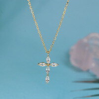 wholesale Sterling Silver Japanese Same Style Cross Flower White Zircon Necklace for Women, Wholesale from Source-Cross flower white zirconium necklace