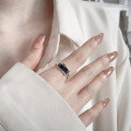 wholesale S925 Sterling Silver Geometric Square Black Resin Ring, Minimalist Style Ins Trendy Index Finger Ring for Women-0-0