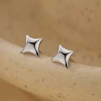 wholesale Sterling Silver S925 Minimalist Star Stud Earrings, Dopamine Ear Pins For Healing Piercings, Cross-border Retro Ear Accessories-Platinum (with rubber earplugs)  925 silver