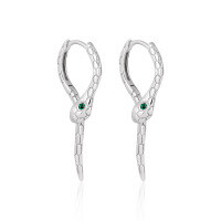wholesale S925 Sterling Silver 938 Green Stone Snake Ear Clips for Women, High-End Sense, Niche, Personalized, Ins Style, Slytherin Silver Earrings-Platinum 925 silver
