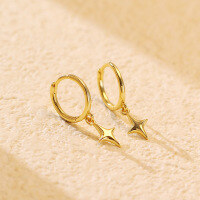 wholesale S925 Sterling Silver Minimalist Korean Style Four-point Star Ear Studs, Unisex Small Fresh Light Surface Ear Cartilage Piercing Wholesale-Gold (ear studs)  925 silver