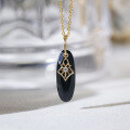 wholesale new lace petal sterling silver natural black agate vintage pendant light luxury fashion niche design necklace for women-0-0