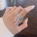 wholesale S925 Silver Fashion European and American Cross-Border Bow Multi-Line Ins Minimalist Style Versatile Adjustable Ring-0-4