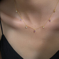 wholesale S925 Sterling Silver Fresh and Sweet Fringe Geometric Cube with Diamond Inlay, Instagram Style Design Necklace Y01358-White Diamond Model 925 Silver