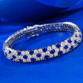 wholesale S925 Sterling Silver Fully Pavé Royal Blue Diamond Bracelet, New Fashion Ins Style for Elegant Women-0-1