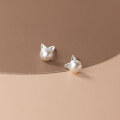 wholesale S925 Silver Korean Version Pearl Series Cat Stud Earrings Simple and Elegant Women's Ear Jewelry M02712-0-2