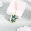 wholesale 10K gold jewelry, Japanese retro lightweight luxury double-sided malachite zircon window design necklace, factory wholesale-0-3