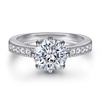 wholesale 925 Silver SKA925 Simulated Diamond Inlaid Women's Wedding Ring, Non-Fading Eight-Claw 1 Carat Row Diamond Engagement Ring, Available for Drop Shipping-925 Silver>US Size 5#