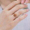 wholesale new fashion trendy S925 sterling silver gold-plated natural pink tourmaline flower ring, fresh and elegant colorful gemstone ring-0-4