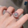 wholesale Rose gold-plated S925 sterling silver gradient pink sapphire diamond high-end custom ring for women, luxurious diamond ring-0-4