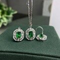wholesale S925 Sterling Silver Colored Gemstone Imitation Natural Emerald Necklace and Earrings Set for Women Cross-border Trade Collarbone-0-0