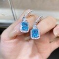 wholesale S925 Sterling Silver Aquamarine Earrings Square Full Diamond Ear Jewelry, Ins Style Simple and Versatile Non-Fading Ear Studs Wholesale-0-2