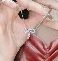 wholesale Sterling Silver S925 Light Luxury Versatile Young Girl Bow Butterfly Dream Necklace Women Small Bow Tie Pure Silver Collarbone Chain Gift for Best Friend-0-1