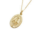 wholesale S925 Sterling Silver XA142 Korean-style Round Pendant Collarbone Chain, Personalized Retro Gold Virgin Mary Charm Necklace for Women-0-4