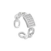 wholesale S925 Sterling Silver 1115 Niche Individualistic European Style Exaggerated Luxury Full Diamond Chain Design Ring for Women-Platinum [No. 15/Adjustable] Opening adjustable