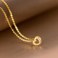 wholesale S925 silver diamond-encrusted hollow heart pendant necklace, Korean-style minimalist heart-shaped versatile collarbone chain D8373-0-0