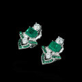 wholesale 925 Sterling Silver Gold-Plated Earrings with High-Carbon Diamonds, Muzo Green Emerald Cut, Art Deco Style Versatile Women's Stud Earrings-0-2