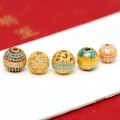 wholesale 925 silver gold-plated, enameled, openwork auspicious cloud coin spacer beads with diamond inlays for DIY craft, Buddhist prayer beads, bracelet accessories-0-1