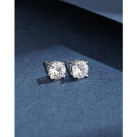 wholesale 925 Sterling Silver Four-Prong Zircon Stud Earrings for Men, Personalized Hip-Hop Ear Cartilage Earrings for Women, High-End Super Sparkling Ear Accessories-6mm white diamond earrings in platinum with plastic ear plugs  925 silver