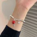 wholesale S925 Sterling Silver Berry Worry-Free Bracelet for Women, New Edition Korean Version Small and Fashionable Fresh Strawberry Bangle-0-1