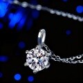 S925 Silver Moissanite Six-Prong Pendant Necklace-0-1
