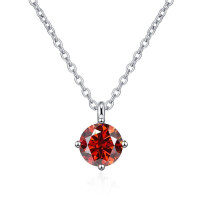 wholesale S925 Sterling Silver Wholesale 1 Carat D Color Moissanite Pendant with Diamond Accents Classic Four-Prong Necklace for Women-1 carat (red moissanite) necklace 925 silver