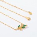 wholesale S925 Gold-Plated Silver Green Leaf with Nano Green Zircon Geometric Olive Branch Pendant Necklace for Women, Bohemian Style-0-2