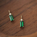 wholesale 9K Gold Emerald Pendant Necklace, Korean Style with Vintage Zircon Accents, Elegant V-Neck Green Gemstone-0-1