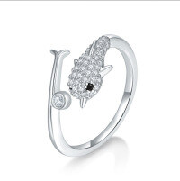 wholesale Metal Material First: 925 Sterling Silver Cross-Border New Creative Dolphin Ring Fashion Korean Style Adjustable Opening Ring Wholesale from Manufacturers-Zircon White Gold 9