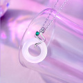 wholesale S925 Sterling Silver White Chalcedony Pendant Snake Necklace for Women, Peace Knot Collarbone Chain, Chinese Trendy Ins Style Birth Year Necklace-0-2