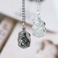 wholesale 925 Silver Solid Square Religious Icon Pendant Necklace, Antique Hollow-Out Design-0-0