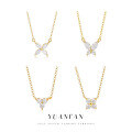 wholesale S925 Sterling Silver Four-Leaf Clover and Butterfly Necklace for Women, Minimalist and Elegant Pendant-0-0