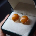 wholesale S925 Sterling Silver Vintage High-End Natural Old Wax Steamed Bun Large Ear Studs Amber Amber Live Broadcast-0-2