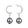 wholesale S925 Sterling Silver C Letter Fresh and Delicate Earrings, Korean-style Pearl-inlaid Studs, Minimalist and Unique Three-dimensional Dangle Earrings for Women-0-4