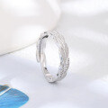 wholesale S925 Sterling Silver Niche Design Leaf Ring for Women, Versatile Matte Finish with Zirconia, Adjustable Open Shank, Same Style as Dewu-0-2