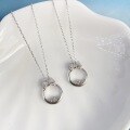wholesale S925 Sterling Silver Xiaohongshu Same Style Diamond-Encrusted Bow Circle Pendant Necklace Korean Version Fashion Elegant Simple Versatile Collarbone Chain-0-3