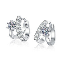 Sterling Silver Moissanite Earrings, Ear Studs, Ear Clips, Luxury High-End Cross-Border Wholesale Hot Sale.-White Gold  [D Color Moissanite] 30 points + 30 points