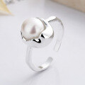 wholesale S925 Sterling Silver Irregular Heart Base Plump Pearl Ring Elegant and Versatile Luxury Style Band-0-1