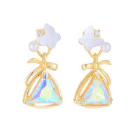 wholesale S925 Sterling Silver Gold-Plated Dream Zircon Earrings New Natural Mother-of-Pearl Butterfly Stud Earrings for Women, Fresh and Elegant Style-Dreamy White Shell Butterfly Earrings 925 Silver