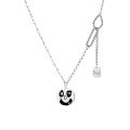 wholesale S925 Sterling Silver Korean-style Unique Clown Pattern Smiley Face Patch Chain with English Tag Trendy Necklace-0-4