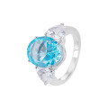 wholesale S925 Sterling Silver Enzela Ring with Aquamarine Ice Flower Cut, Non-Tarnish, Niche Design, Wholesale for Women-0-4